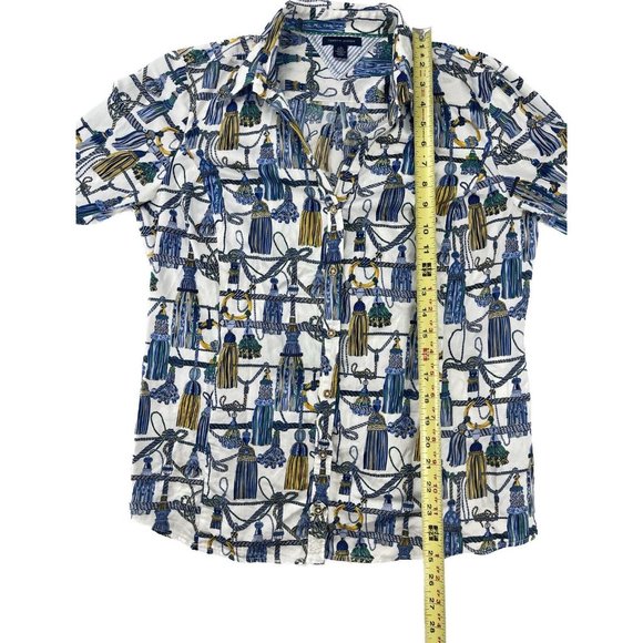 Tommy Hilfiger Shirt Womens Size Large Long Sleeve Tassel Print Button Front - Picture 6 of 16